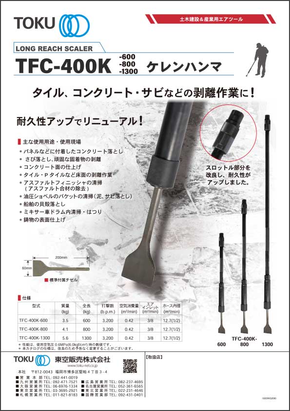 定番から日本未入荷 TOKU ケレンハンマ TFC-400K-1300 1台 171-7598